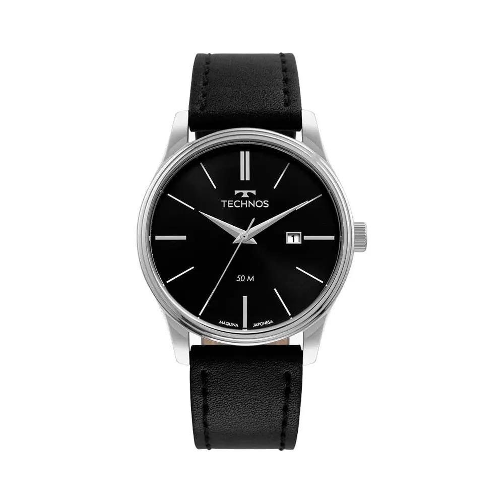 Relógio de Pulso Technos Classic Steal em Couro Preto - 2115MXU/0P Truedata